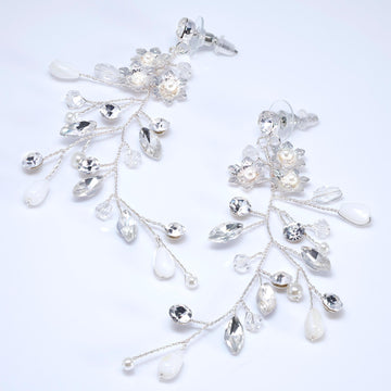 Swarovski Crystals Fleur de Lune Crystal Drops Bridal Earrings, Long Bridal Jewelry Bridal Earrings Clip On Earrings, Statement Earrings.